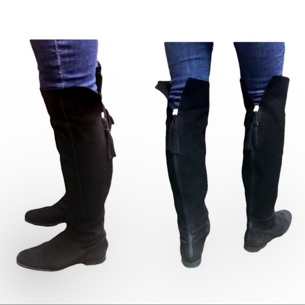 Zara Suede Over The Knee Boot Tassel Back Zip